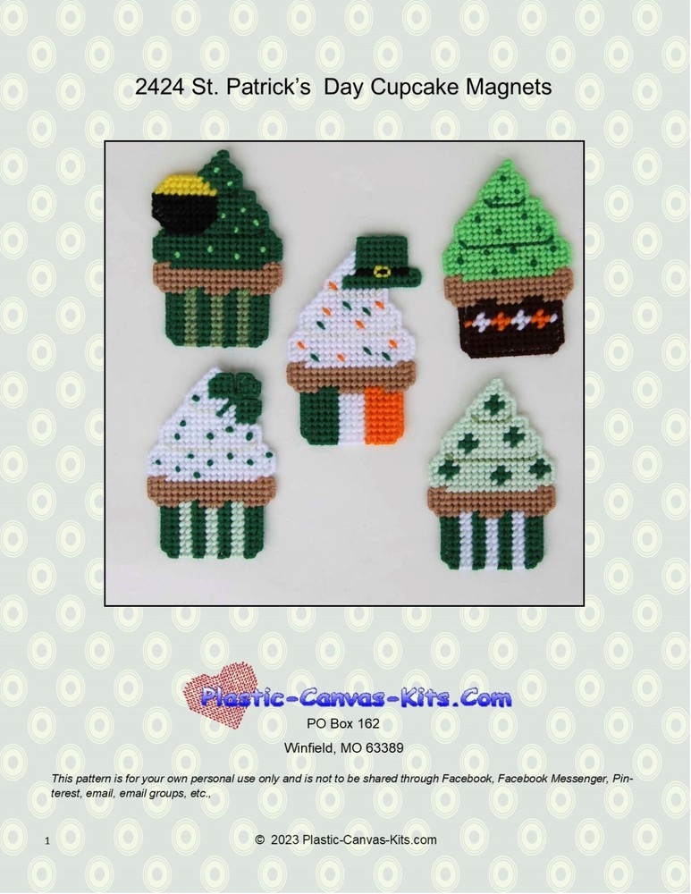 St. Patrick's Day Cupcake Magnets-Plastic Canvas Pattern or Kit