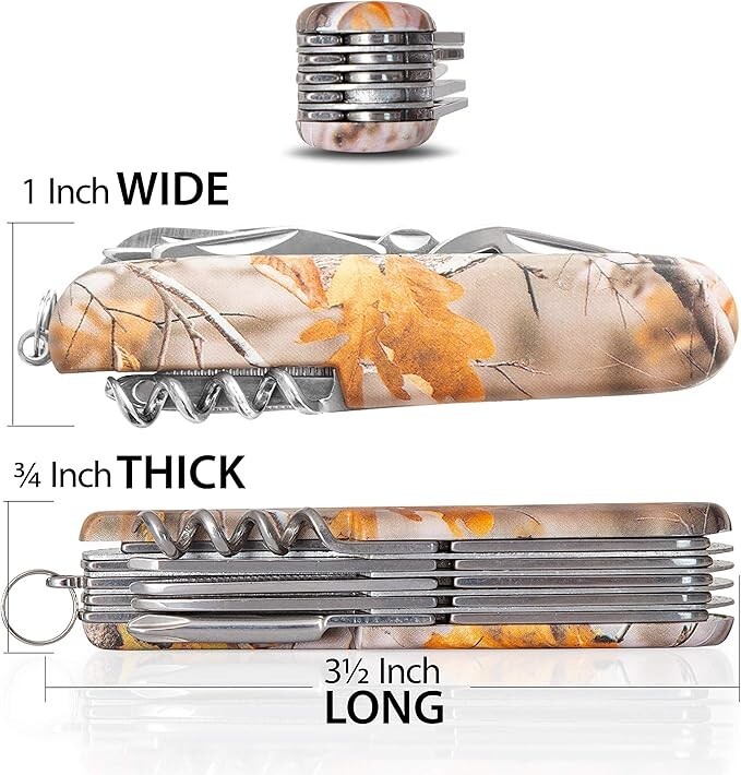 MAXAM, 16-Function Knife with Leymar Handle, Stainless Steel Multi Tool - Camo