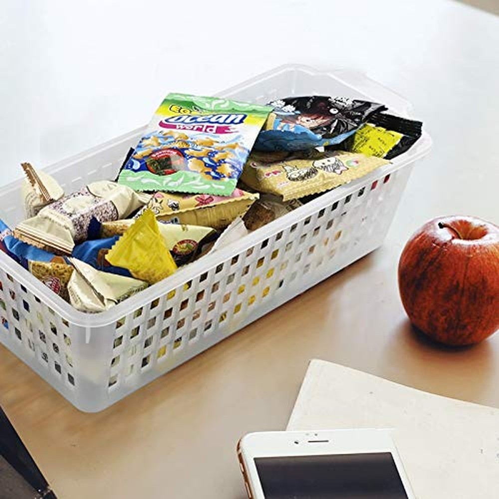 6-Pack Slim Plastic Storage Baskets Bin, Rectangle Basket Set