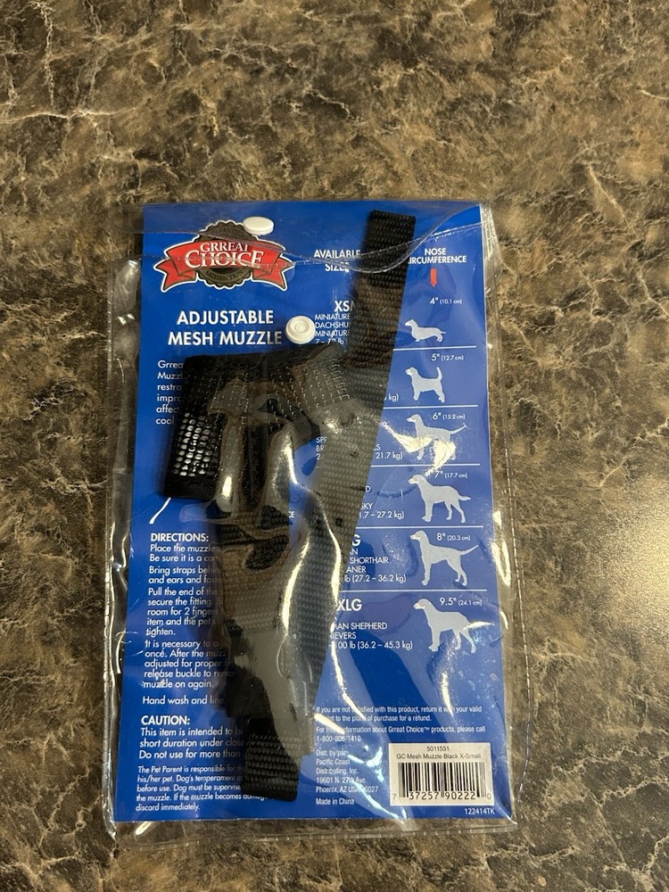 Adjustable Mesh Dog Muzzle Size X-Small Black For 7-12 Lbs 4" Nose Circumference