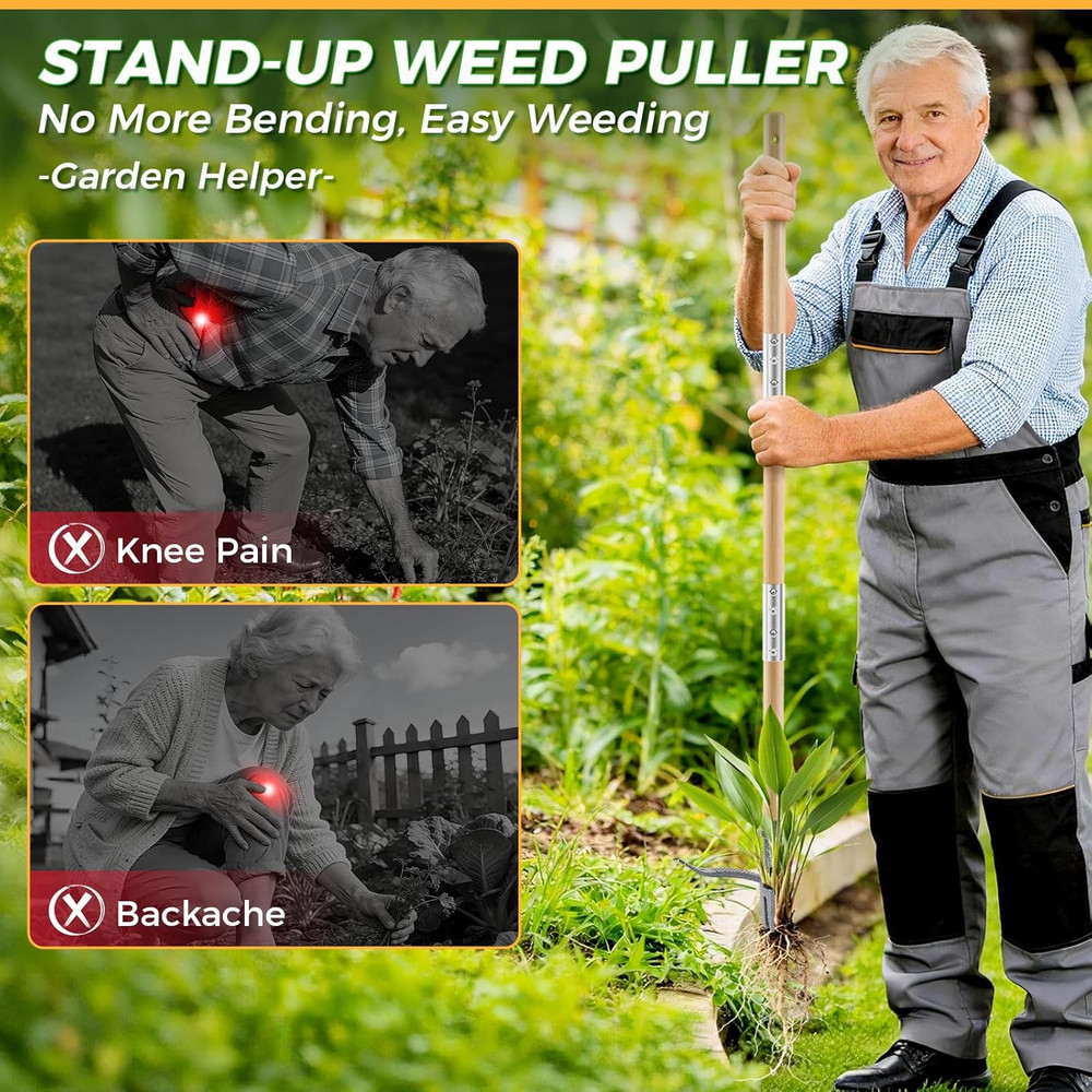 Weed Puller Tool, Stand up Heavy Duty Root Removal Tool with 4-Claw Head & Long