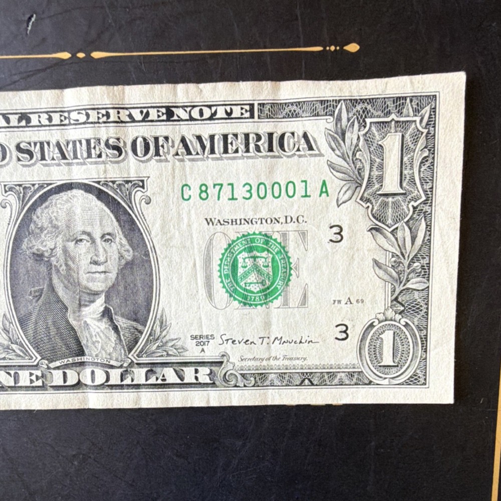 $1 US Dollar Bill Error Note C87130001A Misaligned Cut-Out Washington DC
