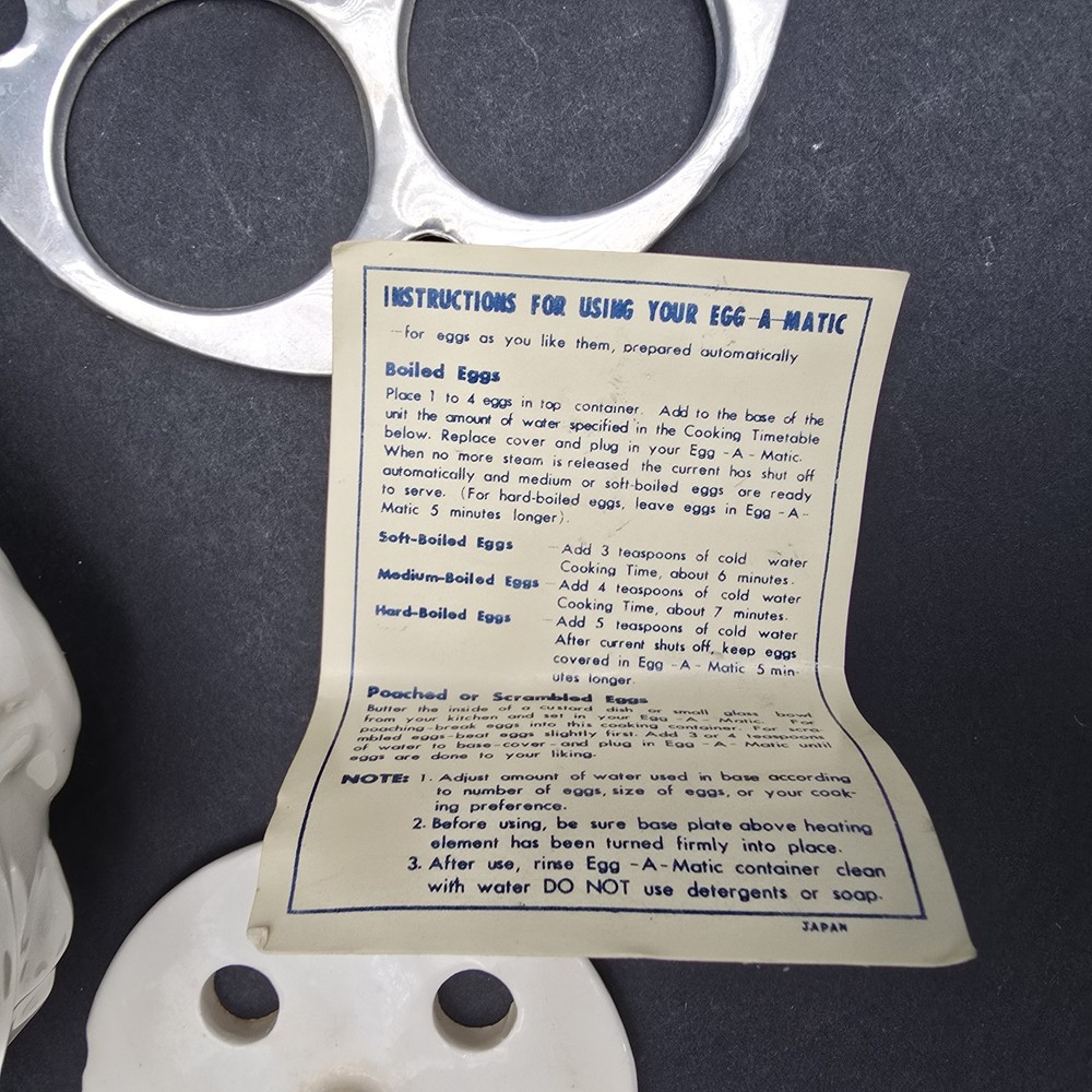 EGG-A-MATIC Vintage Electric Egg Cooker With Instructions Ceramic