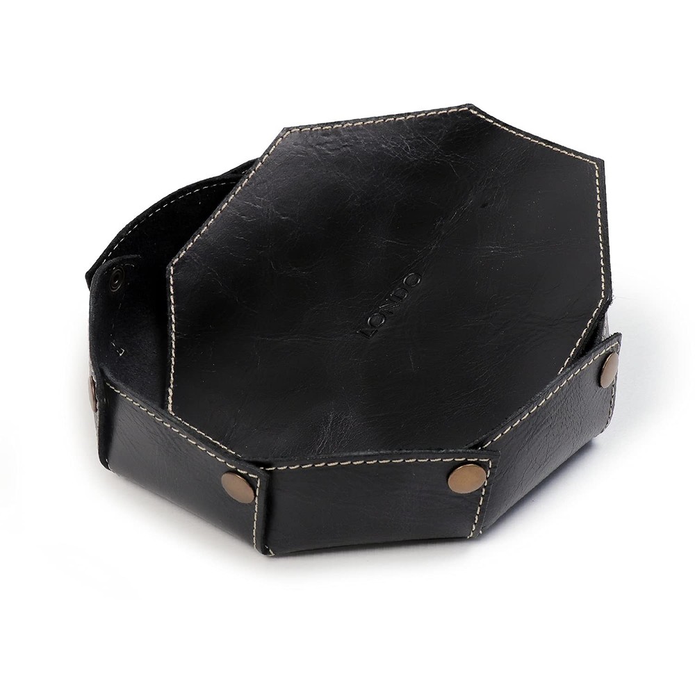 Londo Genuine Leather Round Tray Organizer - Practical Storage Box for Wallet...