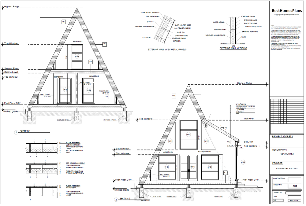 35’x51’ 3 Beds, 2 Baths Charming A-Frame Architectural Build Plans PDF Download.