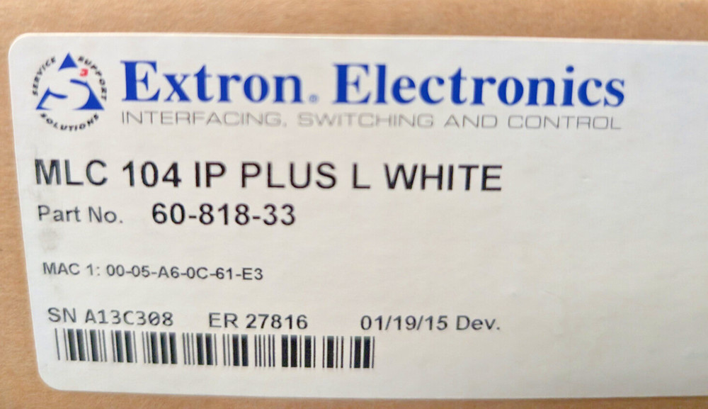 Extron MLC 104 IP Plus L, 60-818-33, White, MediaLink Controller, Control Panel