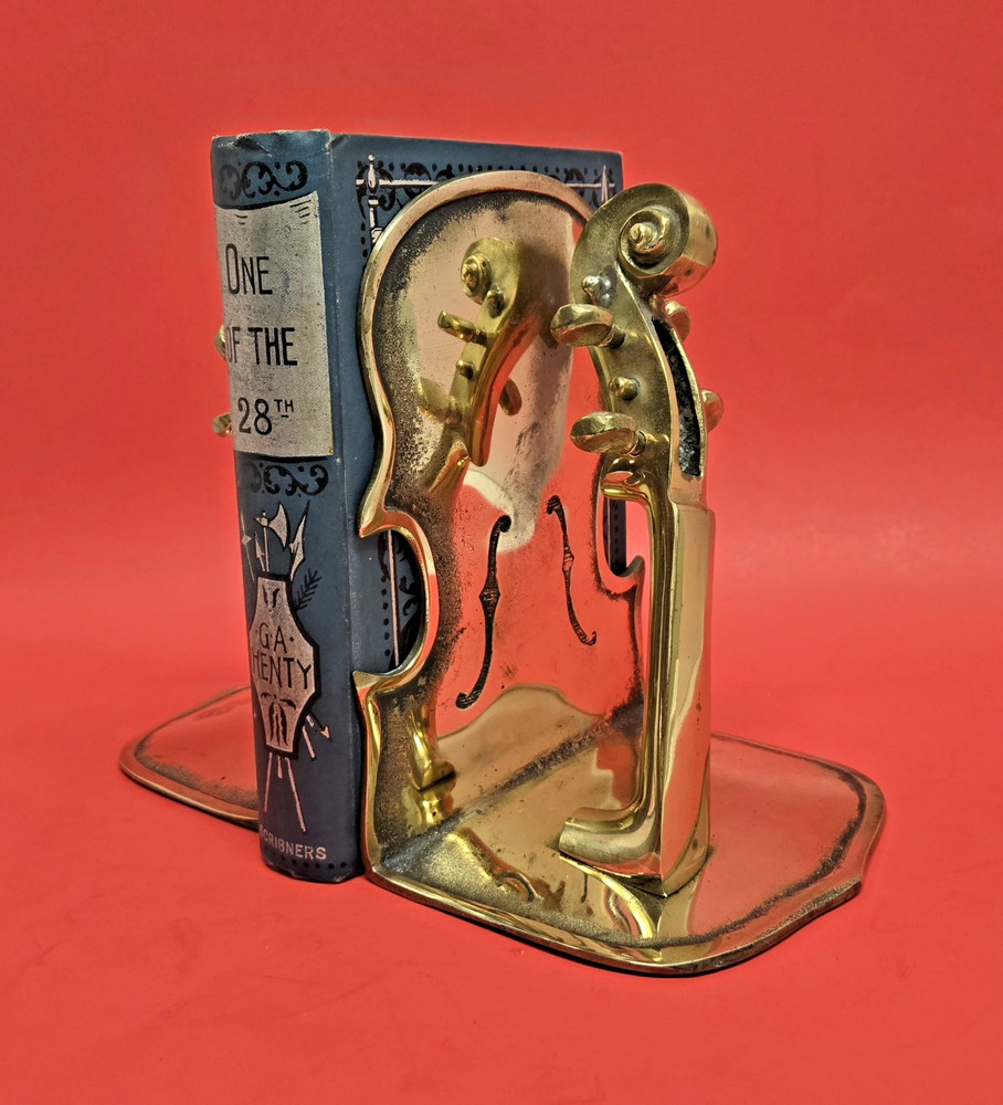 2 Vintage 1992 Solid Brass Bookends Violin ~ Cello Instruments ~ Made in KOREA ~