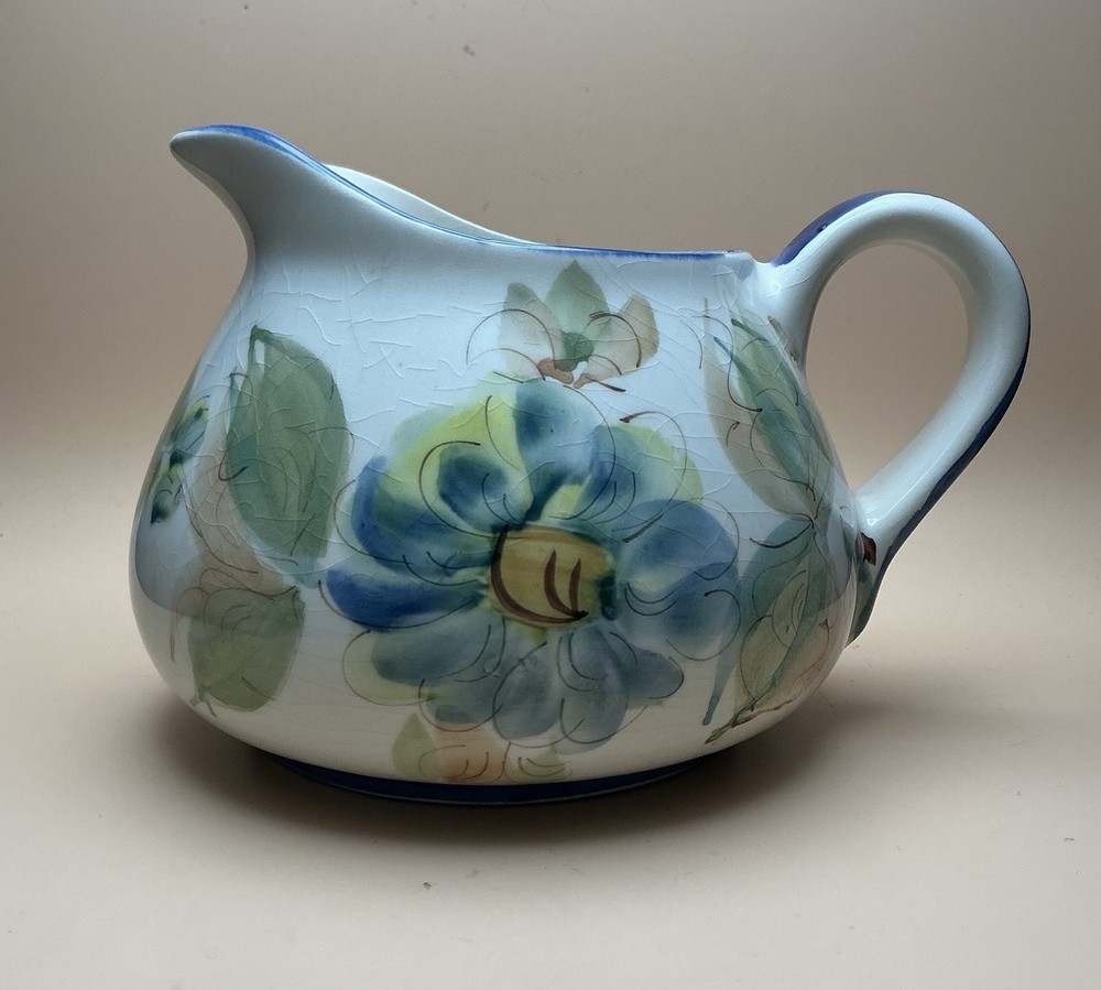 Vintage Small Portuguese Pitcher, Hand Painted Floral Pattern.