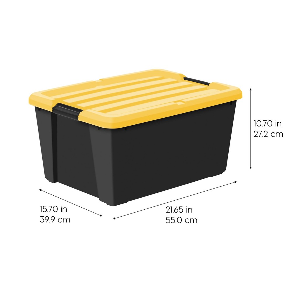 45 Qt Black Plastic Stackable Storage Bin with Lid Tote, 4-Pack