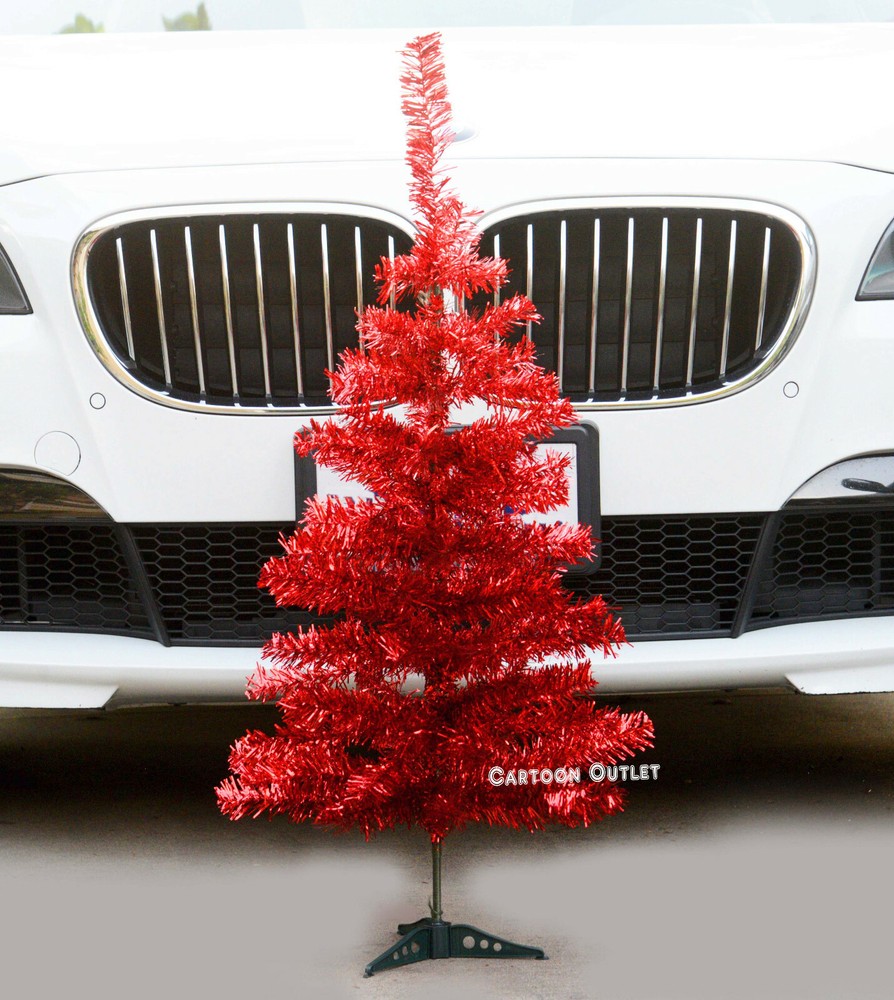 Christmas Small Tinsel Tree Red Artificial 2 .9" Tabletop Pine Style Table Top