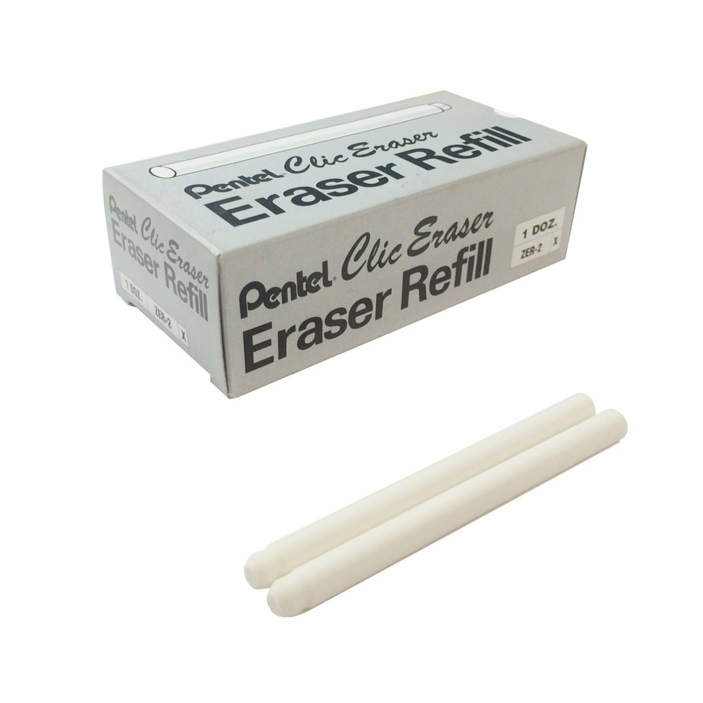 (ZER-2) Pentel Clic Pen-Shaped Eraser Refill, 2 Erasers Per Pack