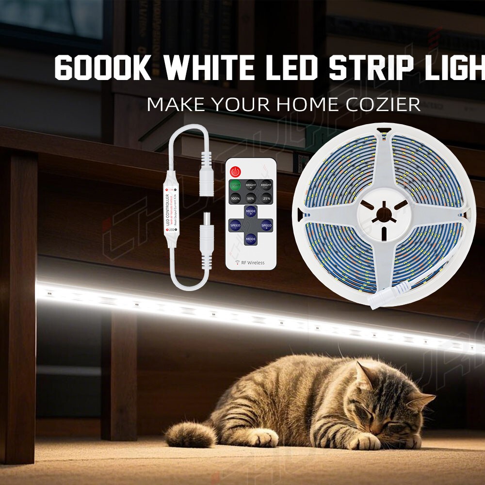 5M Plug and Play LED Strip – White Light Modes No Driver Needed Home Lighting