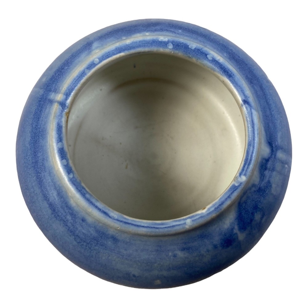 Pottery Art Vase Bowl Blue White Handmade Signed