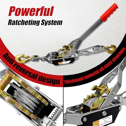 Come Along Winch Heavy Duty, 2T 2 Gears Come Along Pulling Tool, Cable Winch