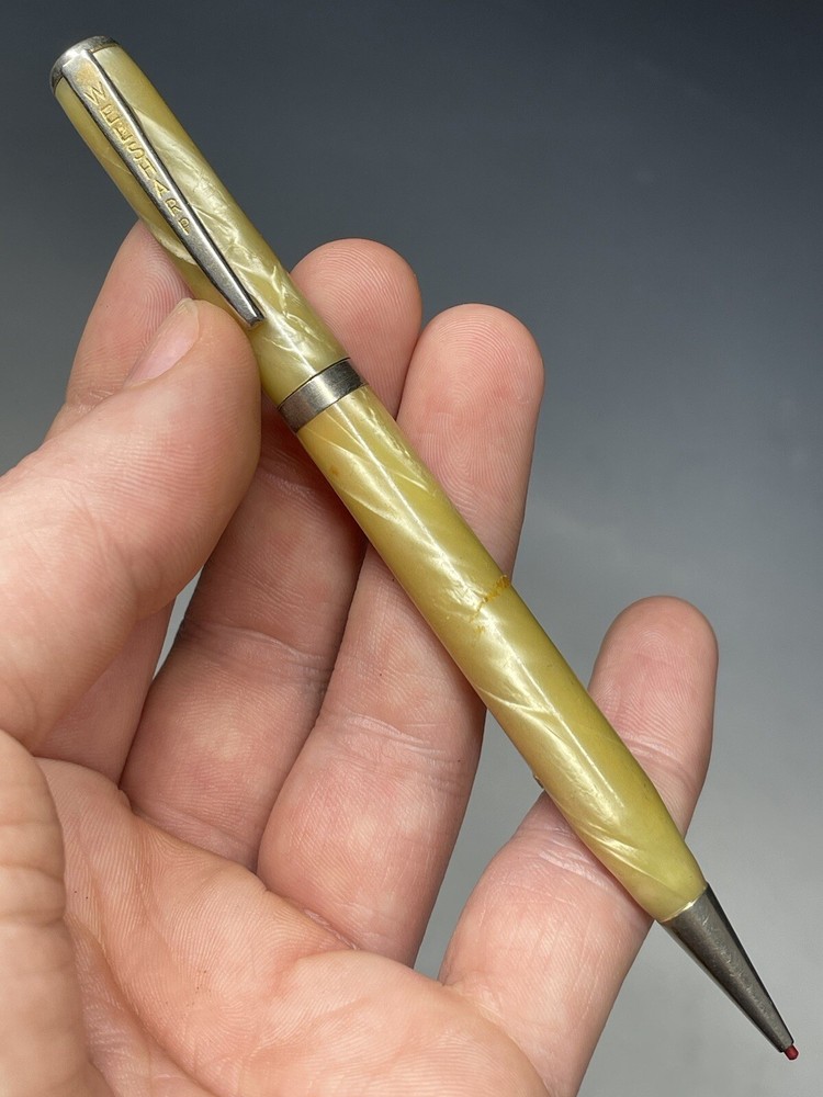 Vintage 20th C. Welsharp Marbleized White Mechanical Pencil Red Drafting Tool