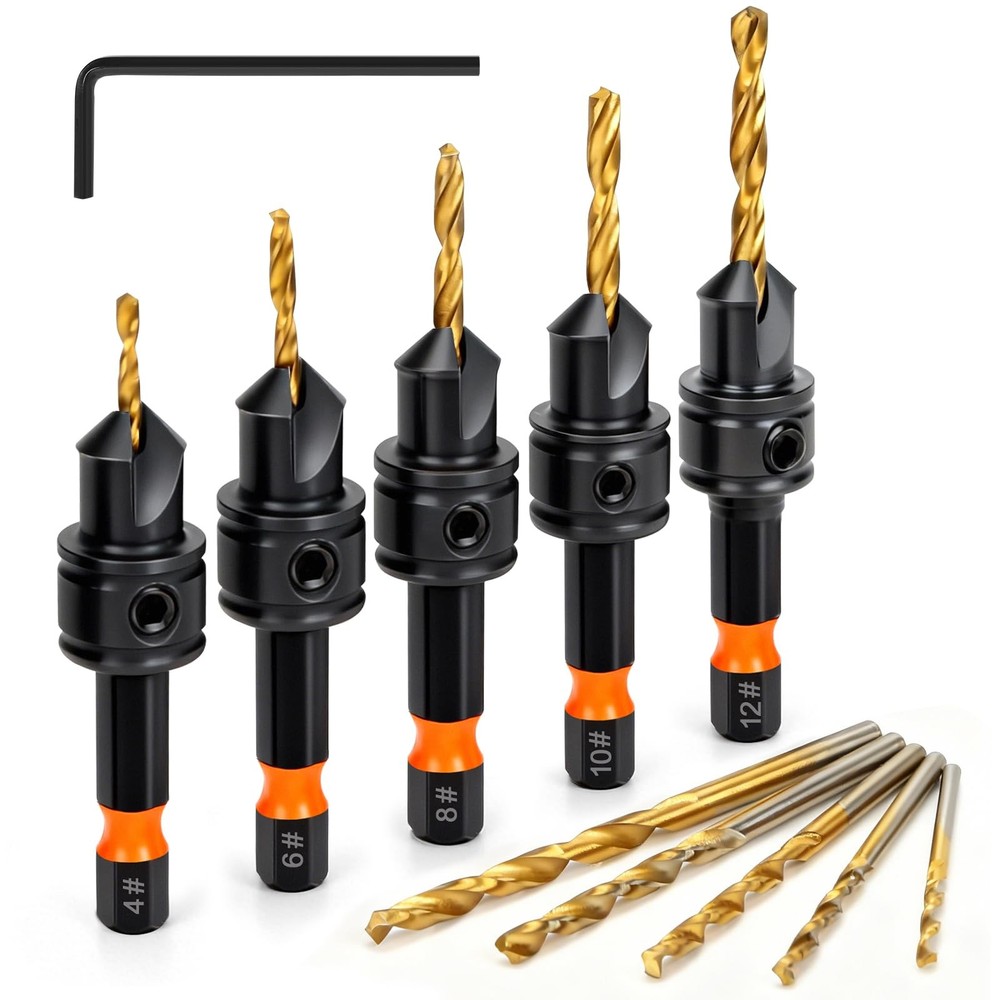 Lmutexyi Countersink Drill Bit Set, 11pcs Countersink Drill Bits#4, #6, #8, #...