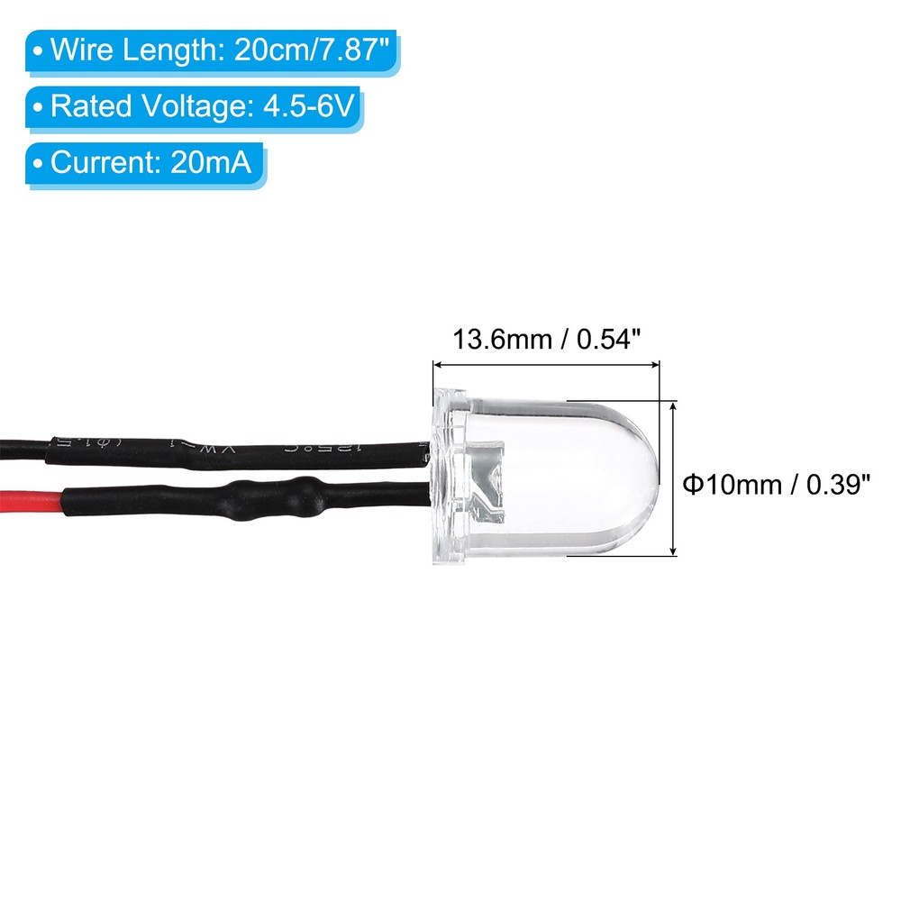20 Pcs 4.5-6V DC 10mm LED Diode Light, Cold White Light