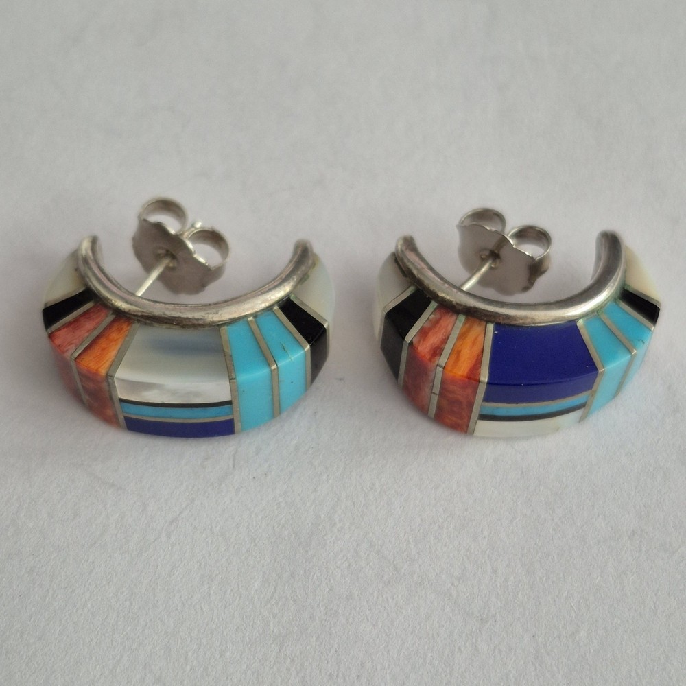 Native American Sterling Silver Earrings Multistone