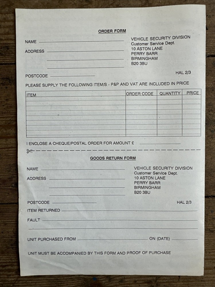 VTG Halfords Vehicle Security Range Fitting Manual Circa 1990