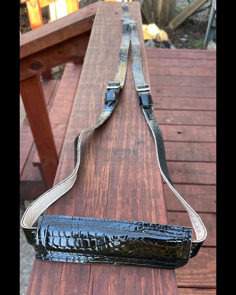 Black Leather Vihuela / Guitar Strap