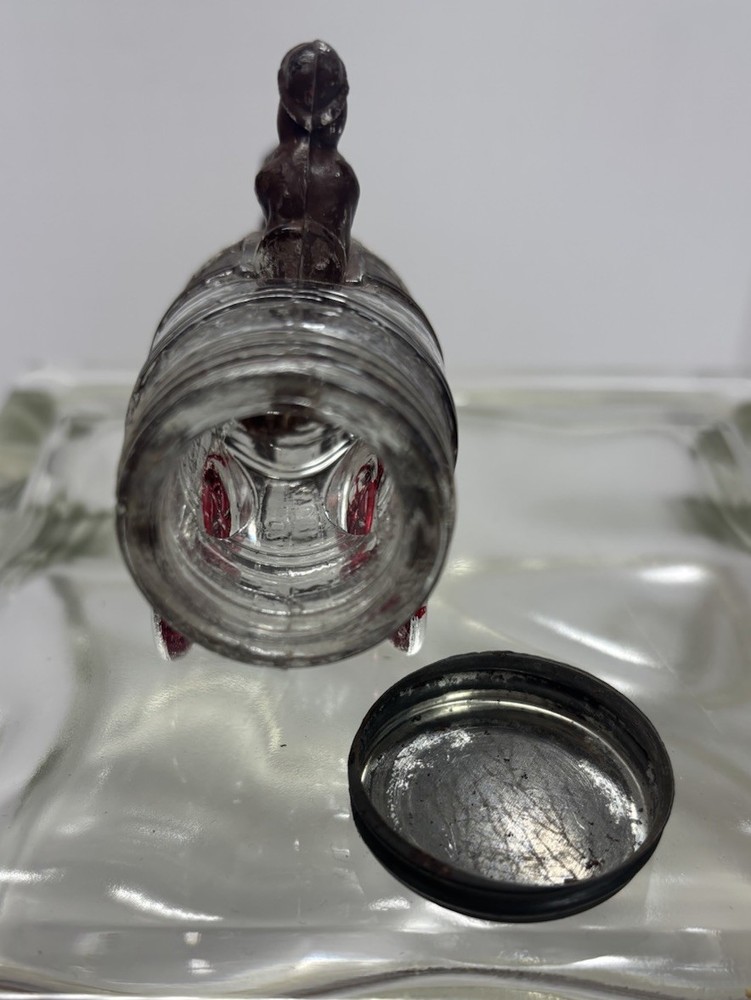 Glass CandyContainer Donkey Pulling Wagon with barrel 1930’s Victory Glass