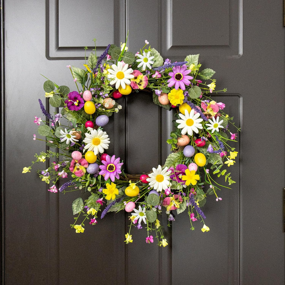 Artificial Easter Wreath 22 Inch Easter Wreaths for Front Door Colorful Egg Wrea