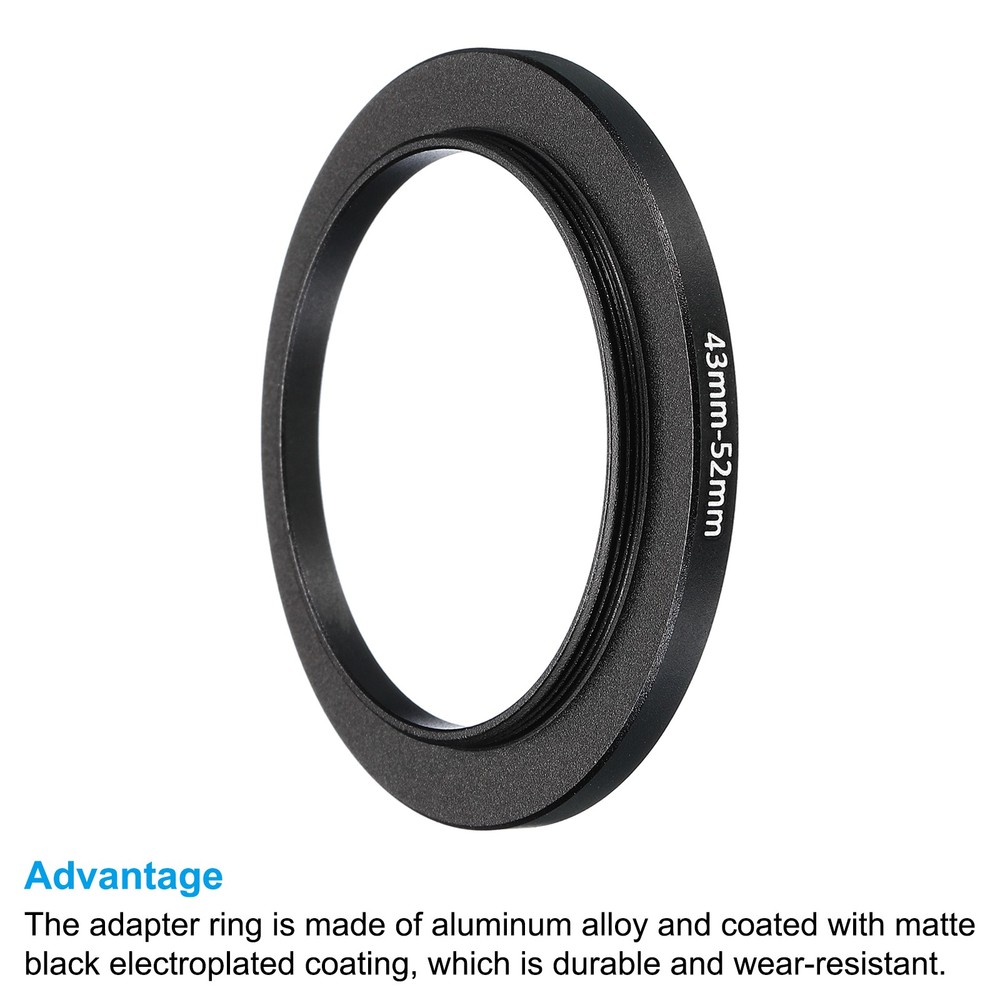 2Pcs 43mm-52mm Metal Step Up Ring Camera Lens Filter Adapter Ring Black