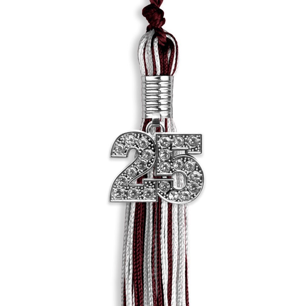 Endea Graduation Maroon/Silver/White Mixed Color Tassel with Silver Date Drop