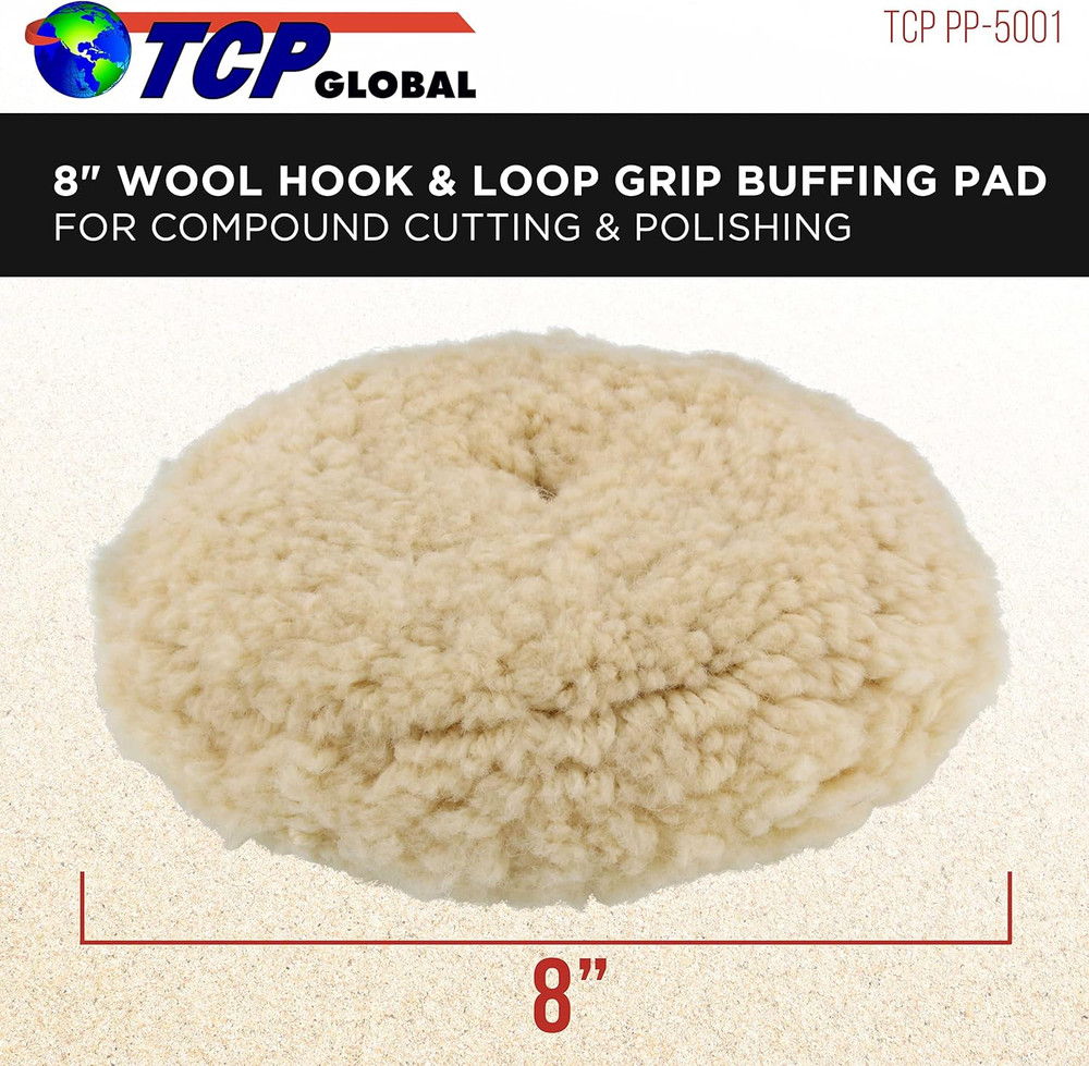 8" 100% Wool Polishing & Buffing Pad with Hook and Loop Backing - Wool Buffing P