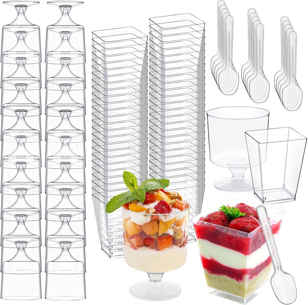 Dert Cups with Spoons & Lids, Mini Plastic Dert Cups for Party