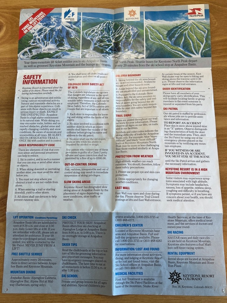 Arapahoe Basin - 1987-88 Trail Map
