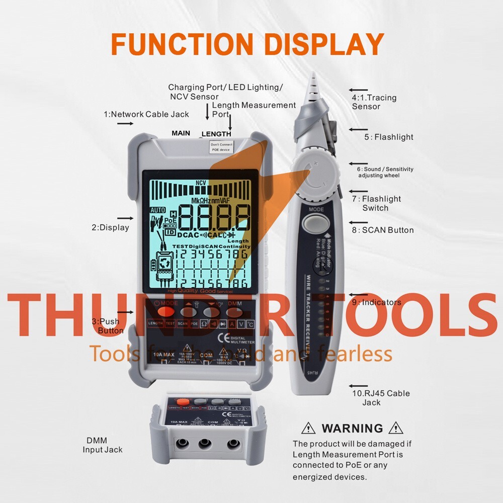 Thunder Tools KKMoon KKM618 Handheld Portable Cable Tester with LCD