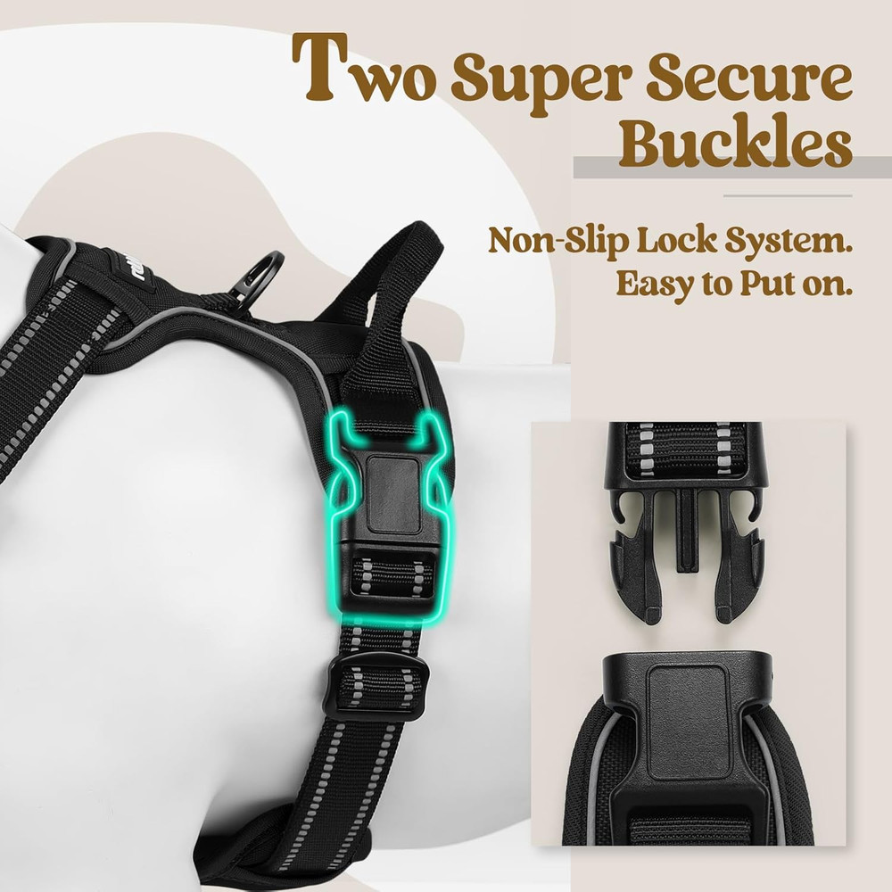 Dog Harness No Pull with 2 Leash Clips, Adjustable Soft Padded, Reflective Oxfor