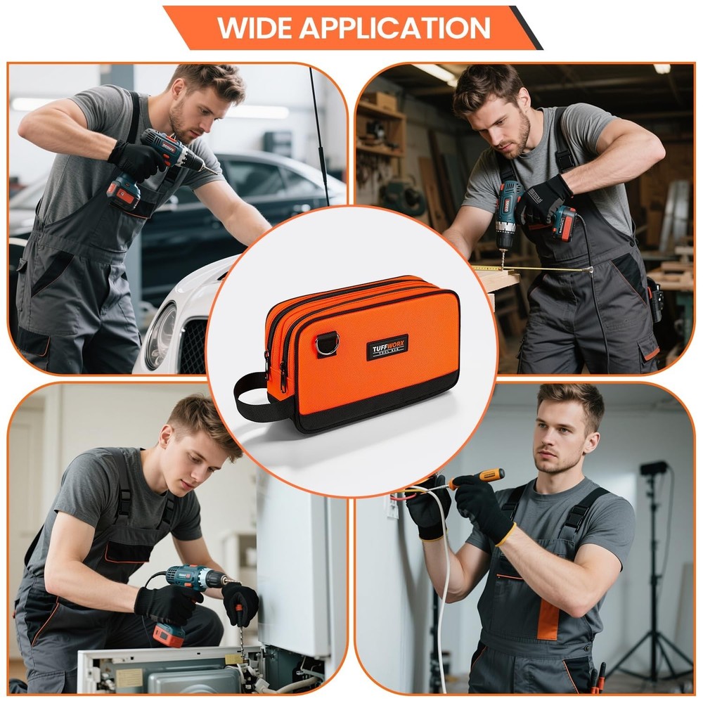 Tool Bag, Dual Compartment Storage Pouch (Orange) Orange