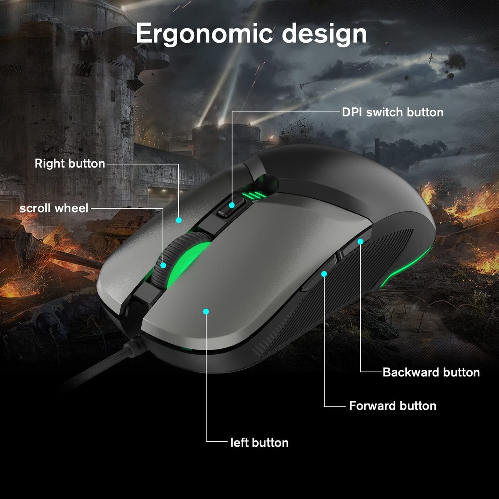 Wired Gaming Mouse USB Optical Computer Mice with High-Precision Adjustable u...