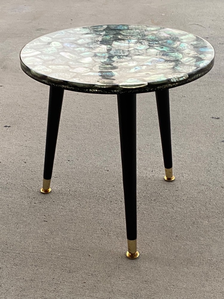 MCM Abalone Shell Inlay Accent Side Table Hollywood Regency