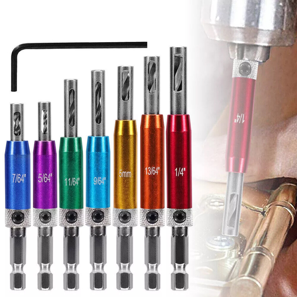 7X Hex Self Centering Hinge Drill Bit Set Hardware Pilot Hole Door Window Tool❥