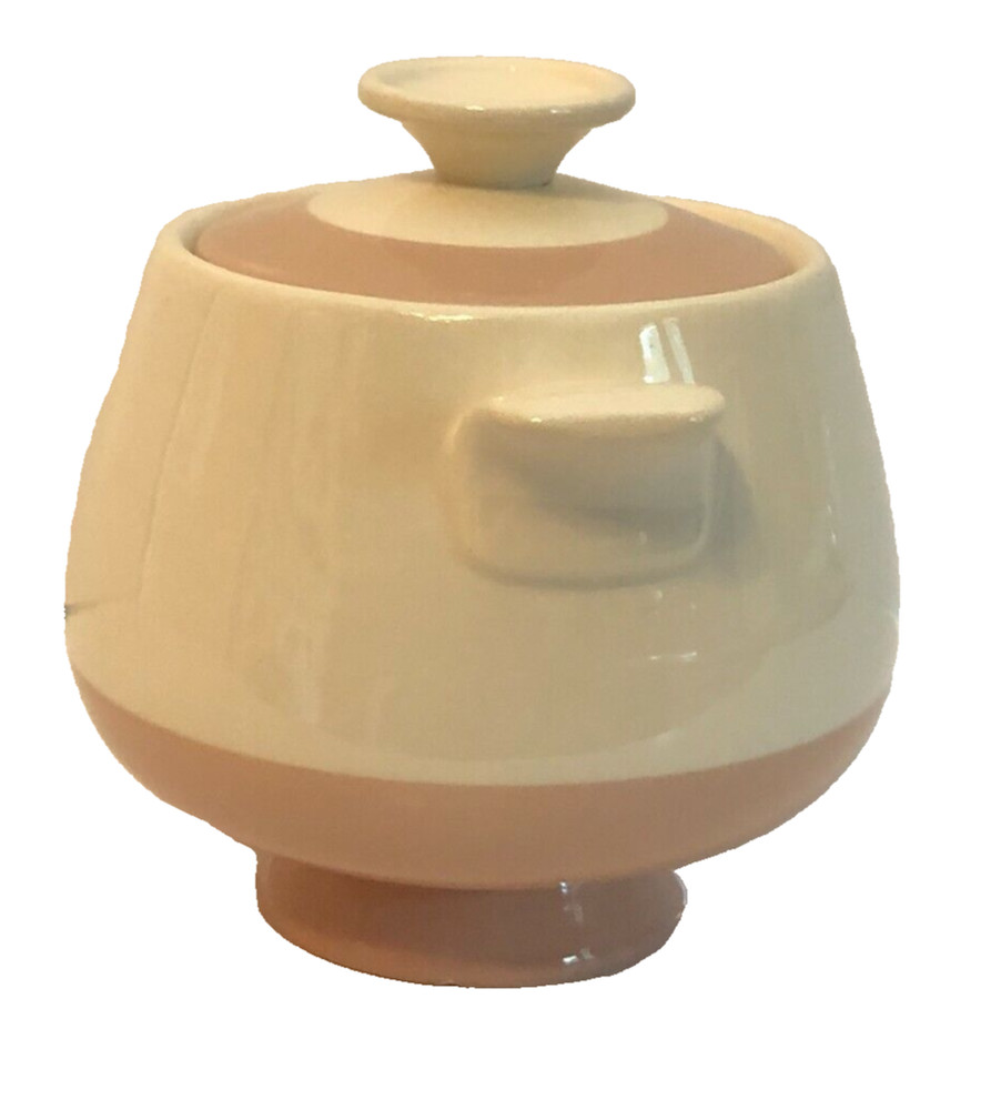 Ceramic Double Handled Lidded Sugar Bowl Beige and Cream