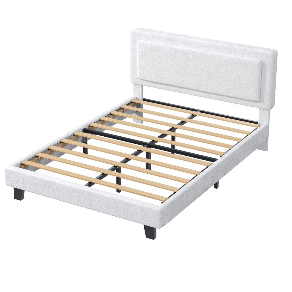 Upholstered Platform Bed Frame with Adjustable Headboard Solid Wood Full Size