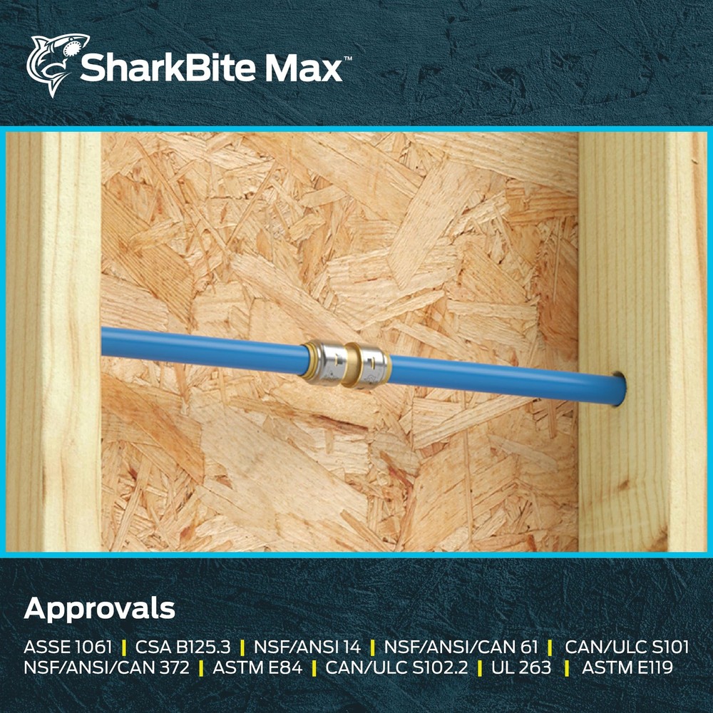 SharkBite Max 3/4 Inch Coupling, Push to Connect Brass in.,
