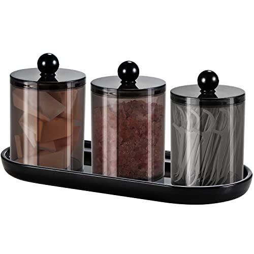 Qtip Holder Bathroom Set with Tray(4PCS) - 3 Pack Acrylic 4 Pack, Black