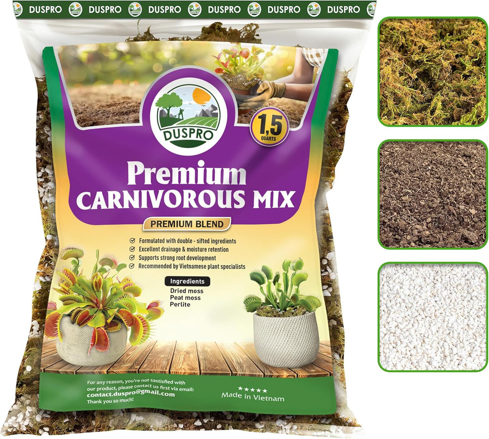DUSPRO Carnivorous Plant Soil Mix 1.5Qt-Include Forest Moss, Peat Moss, Perlite