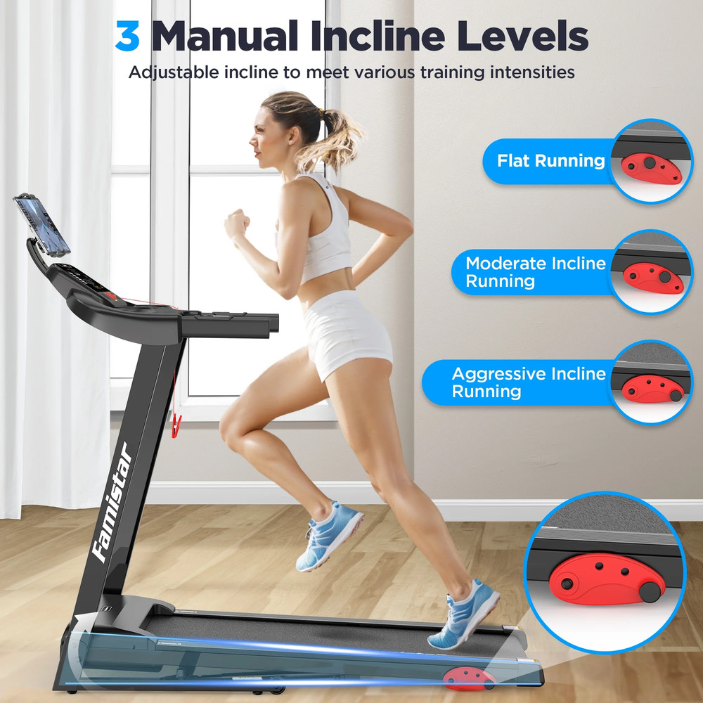 Compact Electric Folding Treadmill with Adjustable Incline and Bluetooth Connect