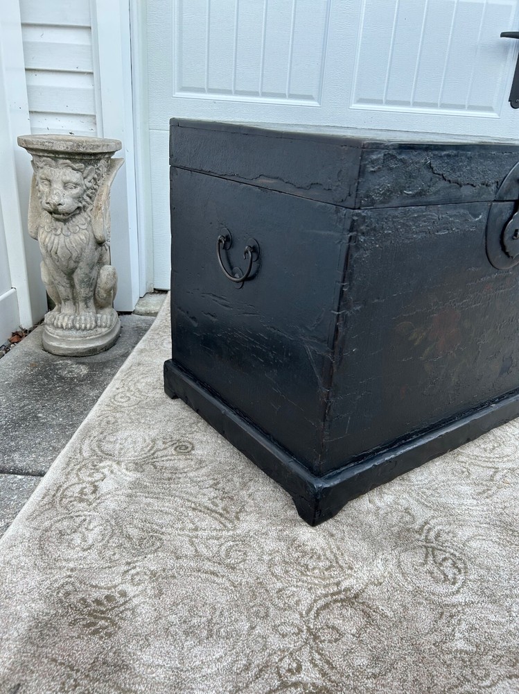Antique Asian Distressed Black Dovetail Trunk