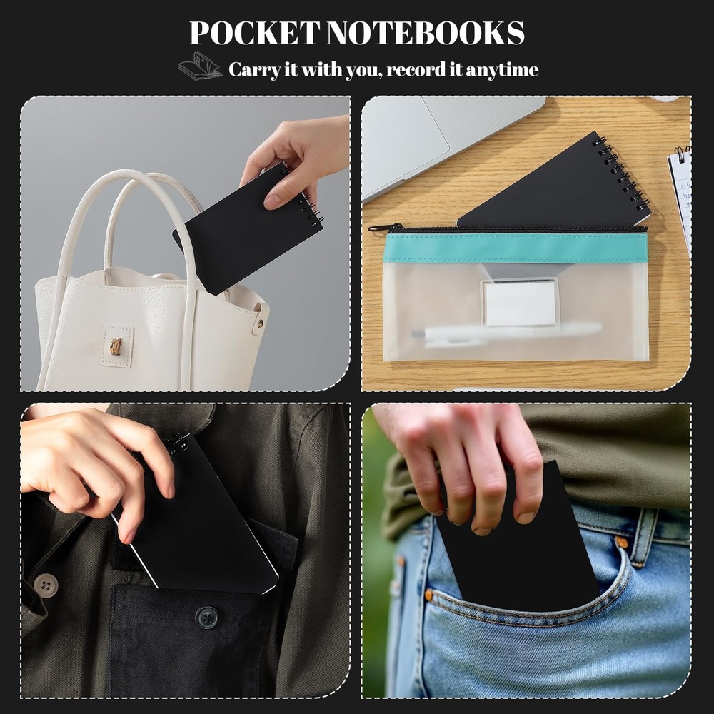 Thboxes 8 Pack Pocket Notebooks, 3 x 5 Spiral Notepads Mini Notebook 60 Black