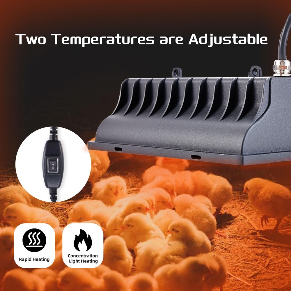 Chicken Coop Heat Lamp 250W Brooder Heating Plate for Chicks Hanging Light He...