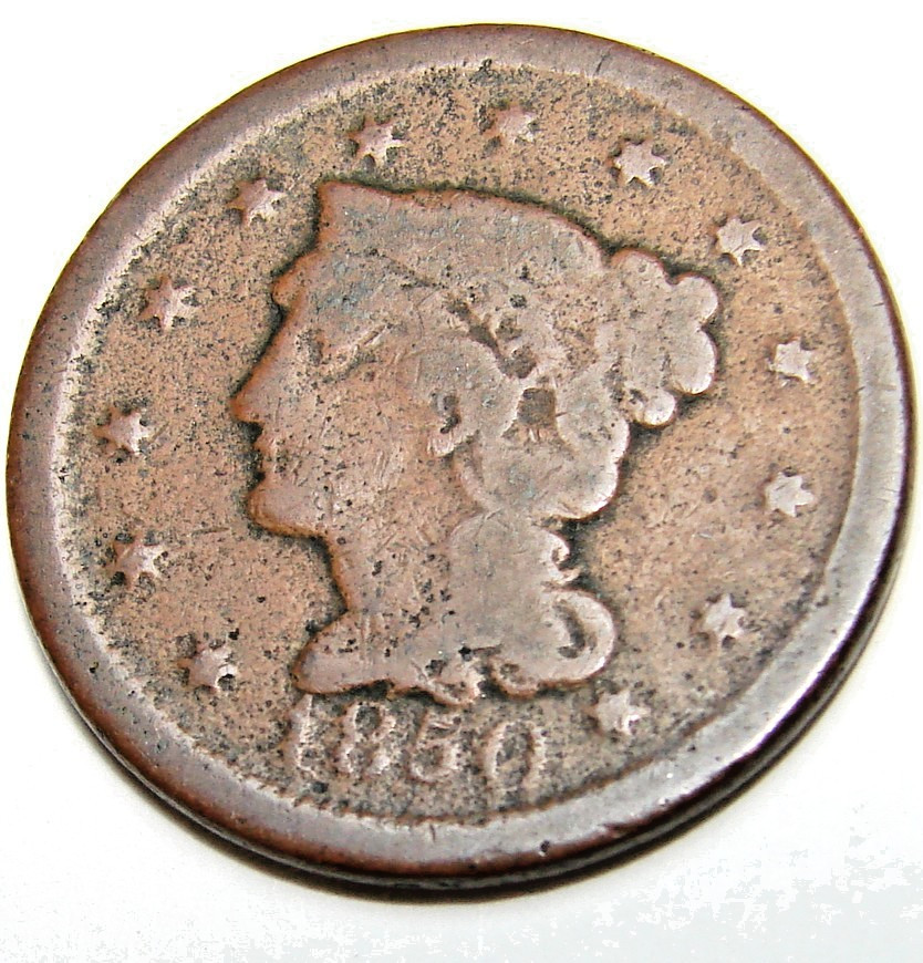 1850 Large Cent Braided Hair