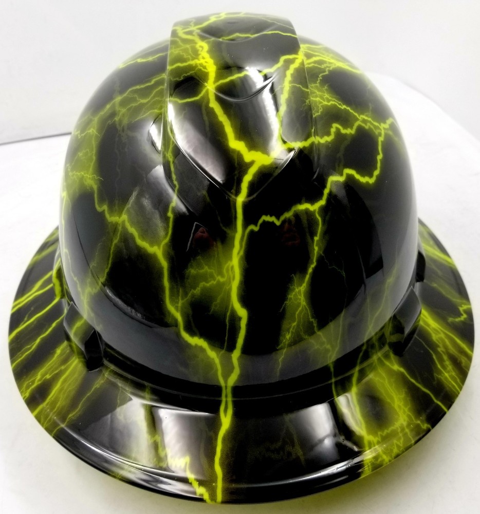 Hard Hat  custom hydro dipped , OSHA approved FULL BRIM, LIME  LIGHTNING