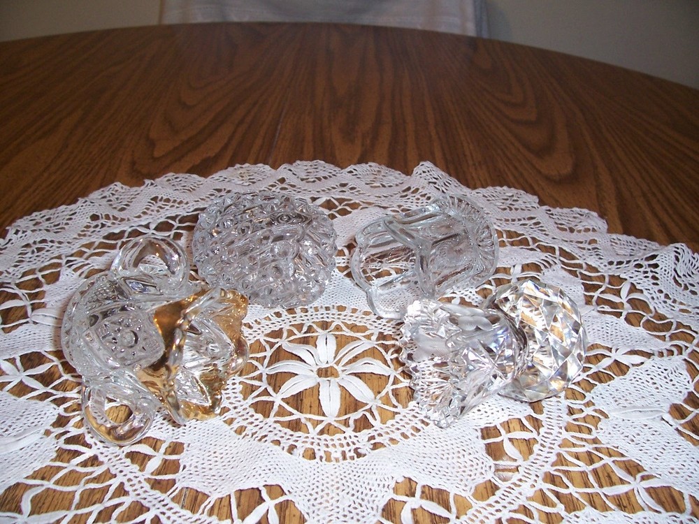 FOUR NICE GLASS TOOOTHPICK HOLDERS