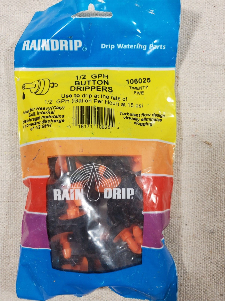 Rain Drip System 106025 1/2 GPH Button Inline Drippers - QTY 25